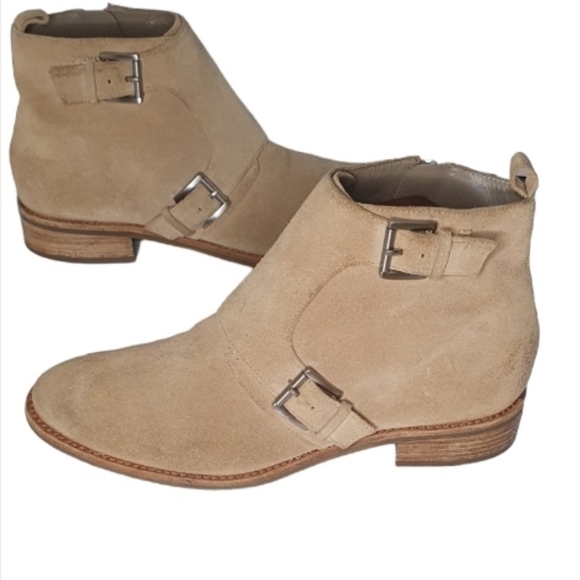 MICHAEL Michael Kors Shoes - Michael Kors Size 7 Adams Ankle Bootie Double Buckle Monk Suede Beige Boot